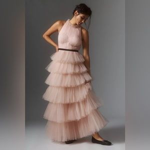 GEISHA DESIGNS TIERED RUFFLE HALTER DRESS